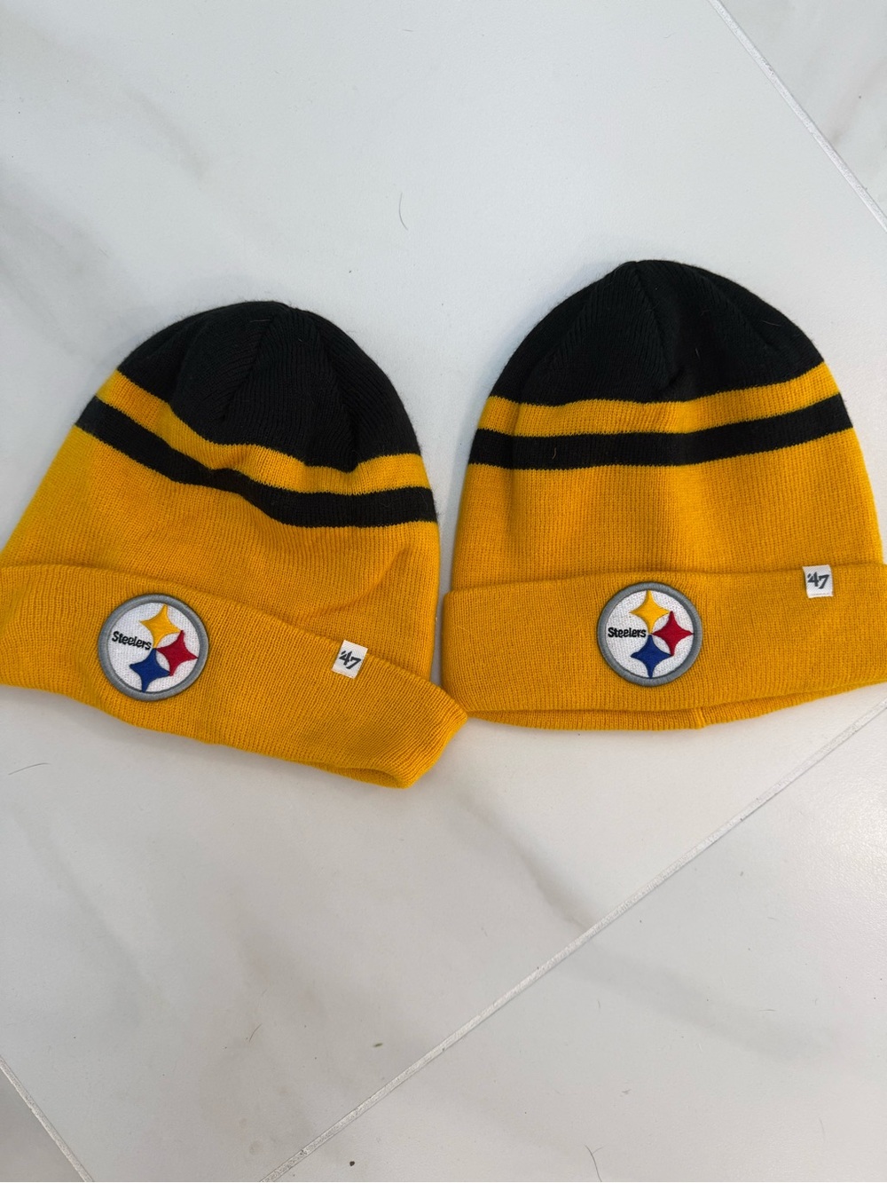 Pittsburgh Steelers (LOT OF 2) Striped Knit Beanie Hat NFL Winter Knit Hat Caps